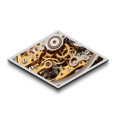 Horology Precision Gears Diamond Shaped Canvas Embossed Print, Steampunk Clockwork Art, Industrial Style Decor, Watchmaker Gift