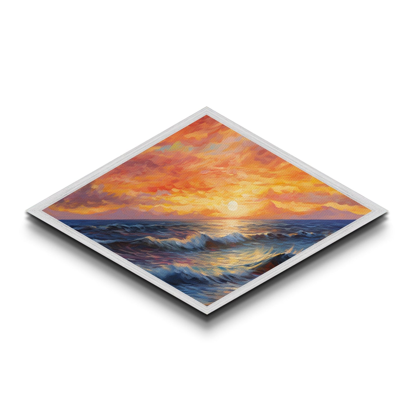 Ocean Sunset Diamond Shaped Canvas Art Print, Nautical Seascapes Painting, New England Style Art, Lakehouse Or Beach house Decor