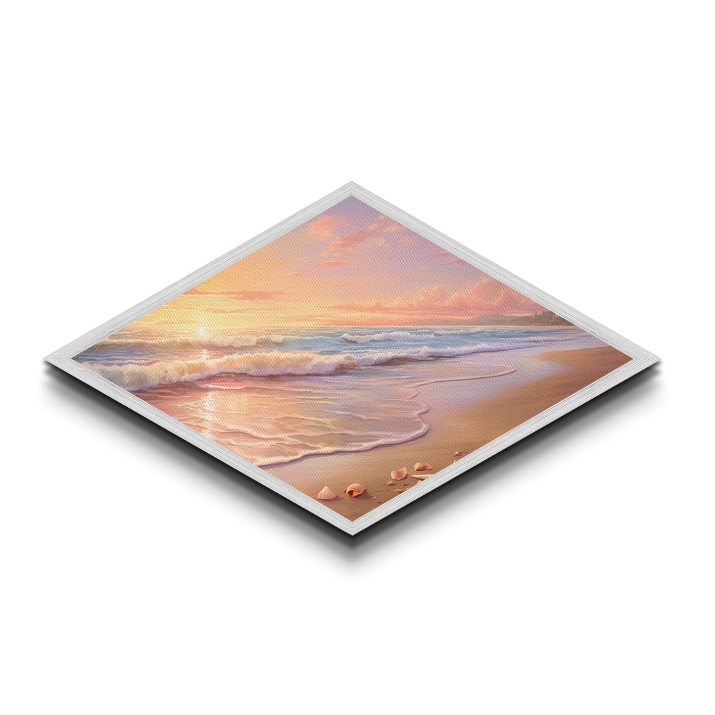 Sunset Over The Ocean Wood Framed Canvas Art Print, Nautical Painting, Seascapes Painting, Beach House Decor, Pacific Ocean Art