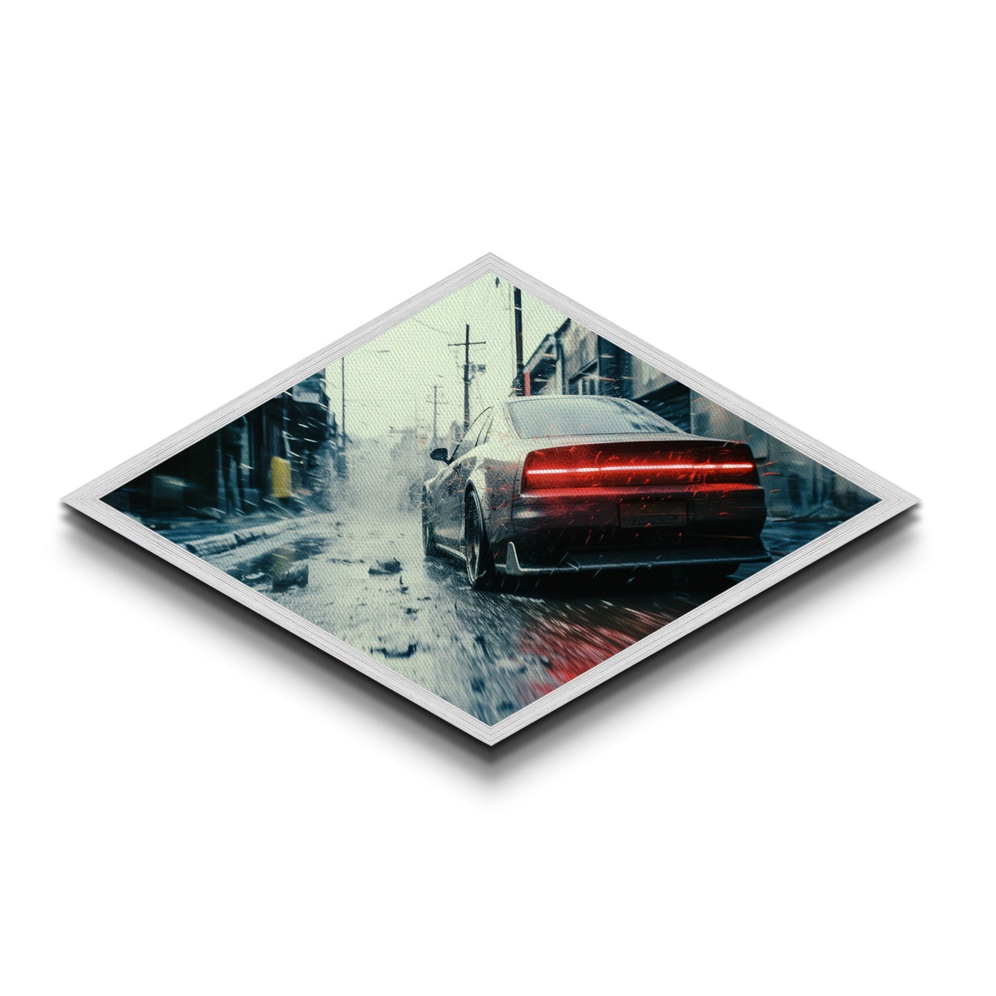 Diamond Shaped Street Racer – Canvas Art Print with Gritty Urban Car Scene, Dark City Decor, Automotive Gift, Man Cave Wall Art