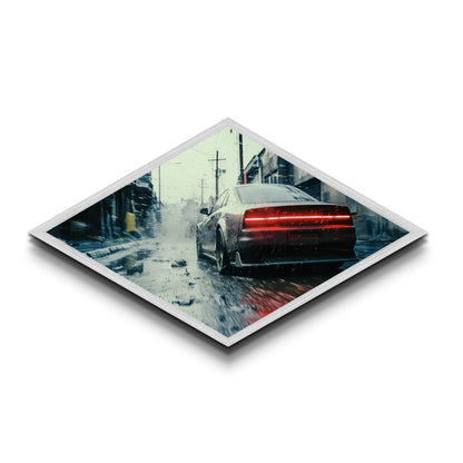 Diamond Shaped Street Racer – Canvas Art Print with Gritty Urban Car Scene, Dark City Decor, Automotive Gift, Man Cave Wall Art