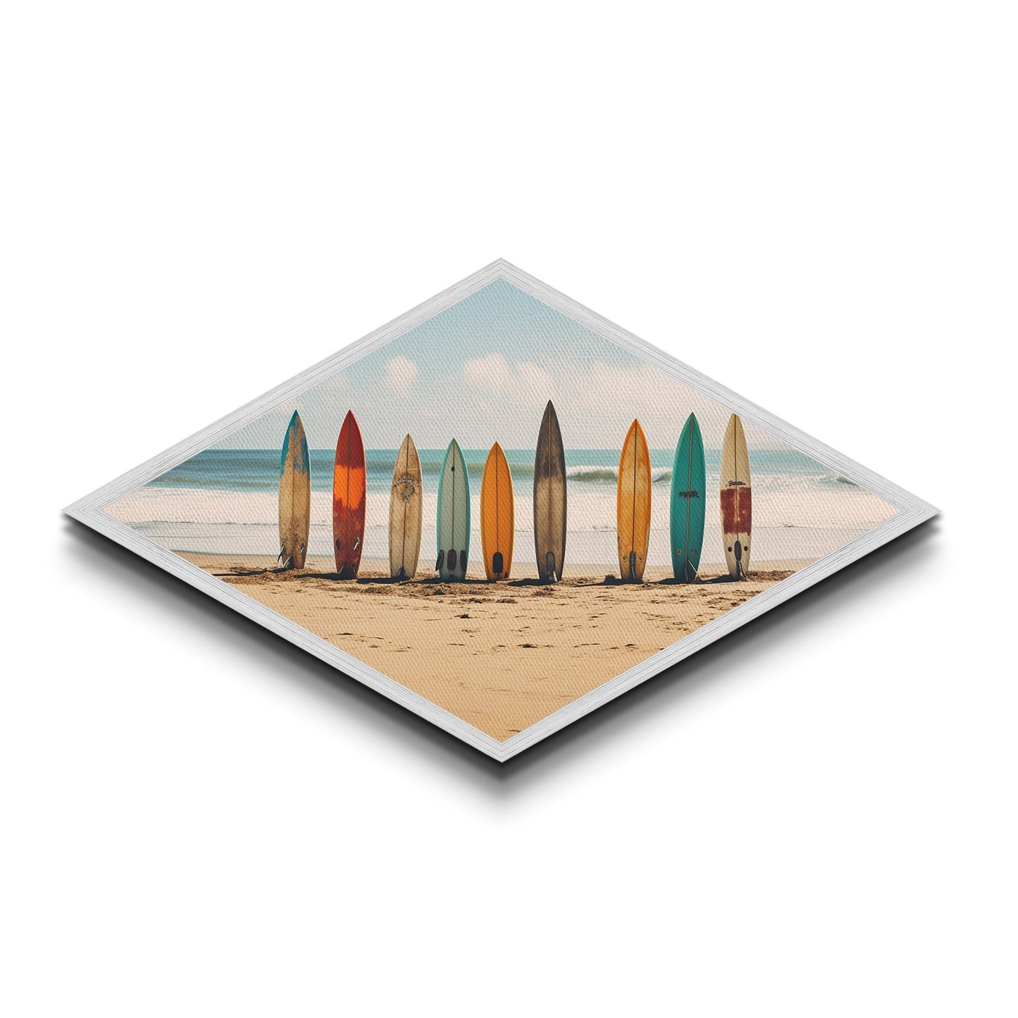 Coastal Surf Vibes Diamond Shaped Beach Canvas Art Print surfboards ocean retro seaside summer surf shack boho wall decor gift idea