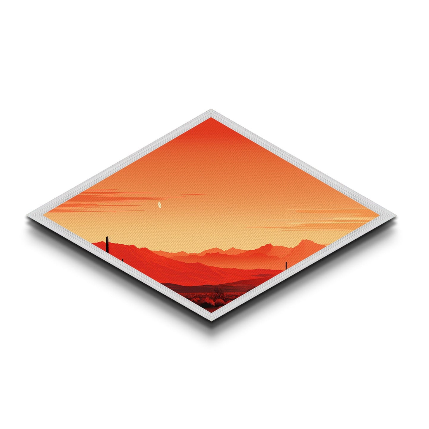 Desert Horizon Glow Diamond Shaped minimalist desert sunset Canvas Embossed Print warm orange tones boho bedroom or office accent