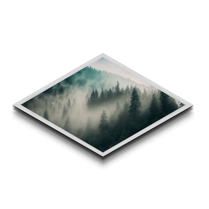 Misty Forest Layers Diamond Shaped Nature Landscape Canvas Textured Print Evergreen Pine Foggy Mountains Calm Woodland Tranquil Decor