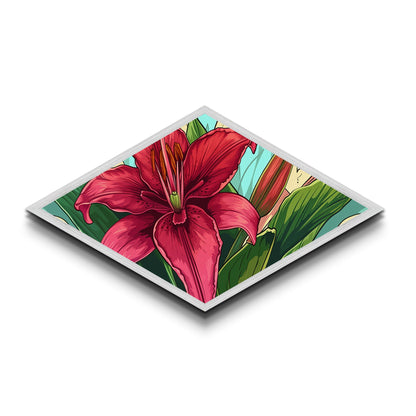 Crimson Bloom Lily Diamond Shaped Canvas Textured Print botanical flower art tropical decor living room wall art Mother's Day gift