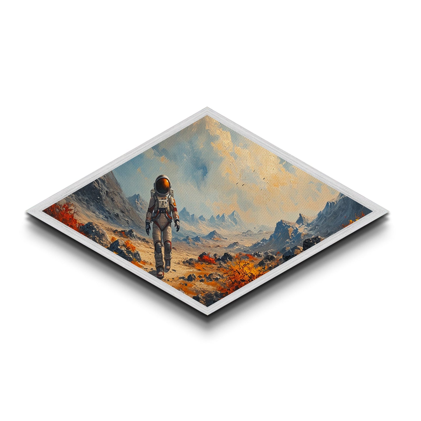 Astronaut Frontier Journey Diamond Shaped Canvas Textured Print space exploration art sci-fi galaxy wall art gift idea