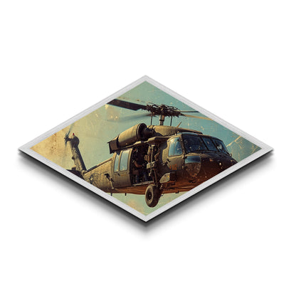 Combat Helicopter Lift Diamond Shaped Canvas Embossed Print military aviation wall art patriotic decor man cave centerpiece
