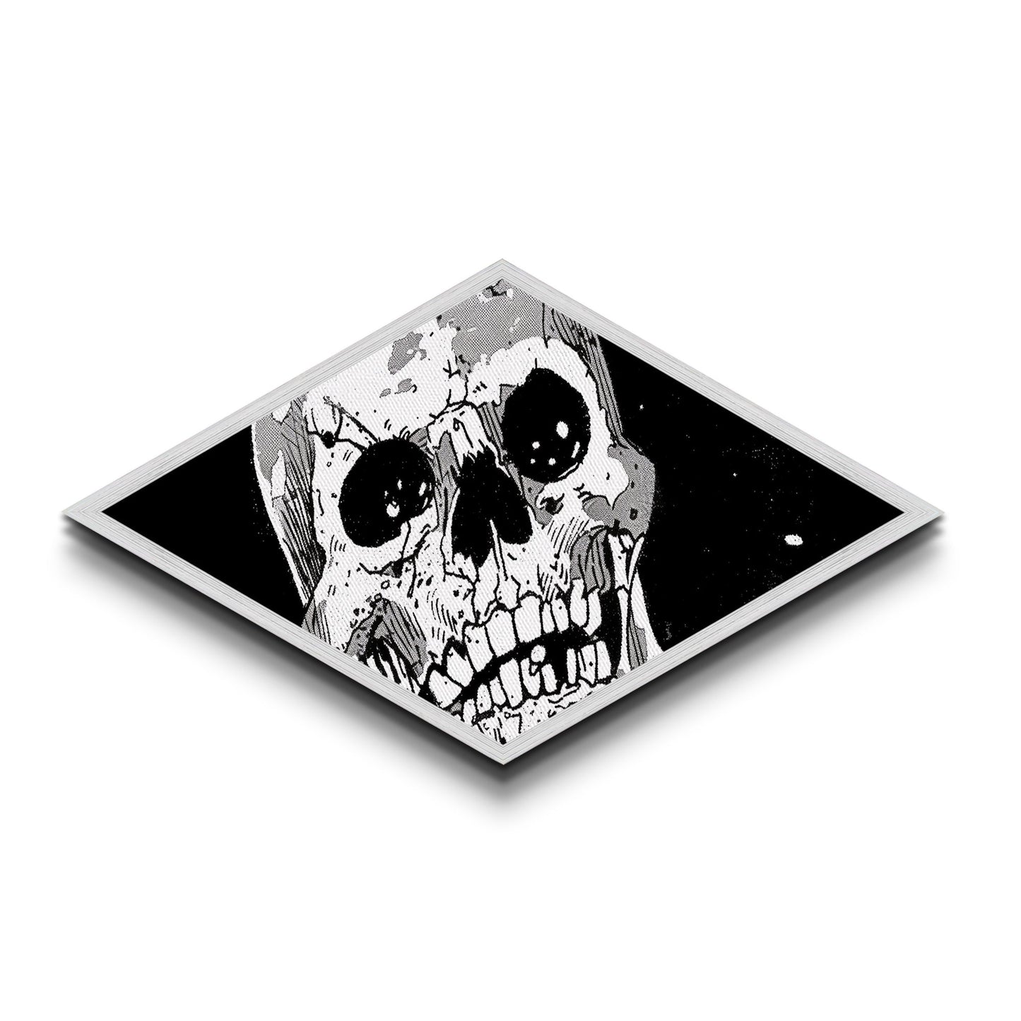Manga Skull Scream Diamond Shaped Canvas Art Print horror comic style anime decor edgy wall art unique gothic Halloween gift