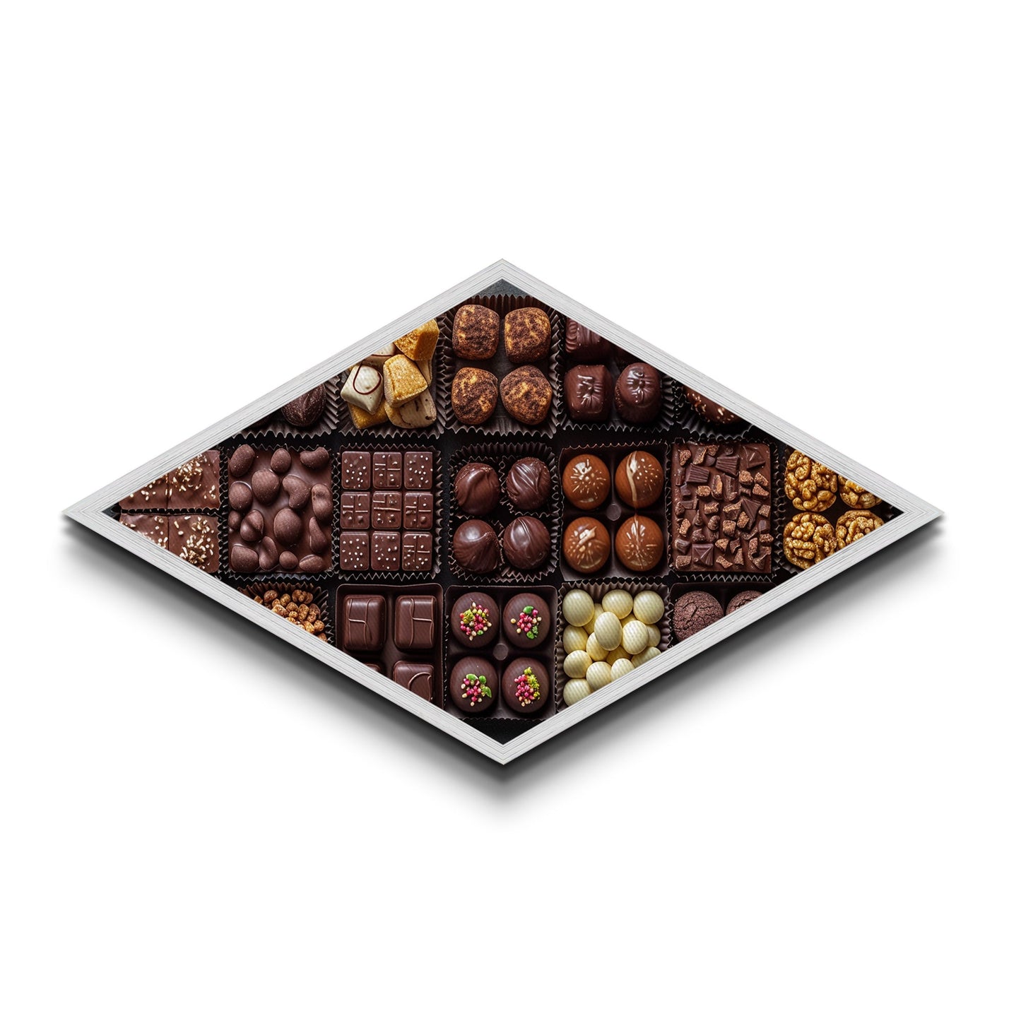 Chocolate Bliss Box Diamond Shaped Canvas Textured Print Gourmet Sweets Wall Art Kitchen Decor Foodie Gift Valentine's Day