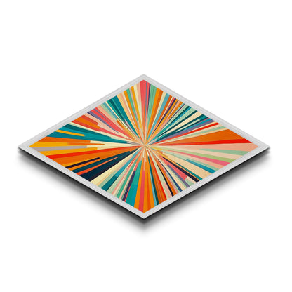 Kaleidoscope Burst Two Diamond Shaped Canvas Textured Print colorful abstract art pop modern rainbow rays living room statement