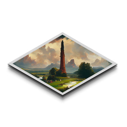 Towering Realm Scene Diamond Shaped Canvas Art Print, Mythic Landscape Fantasy Wall Decor, Romanticism Style Magical Nature View