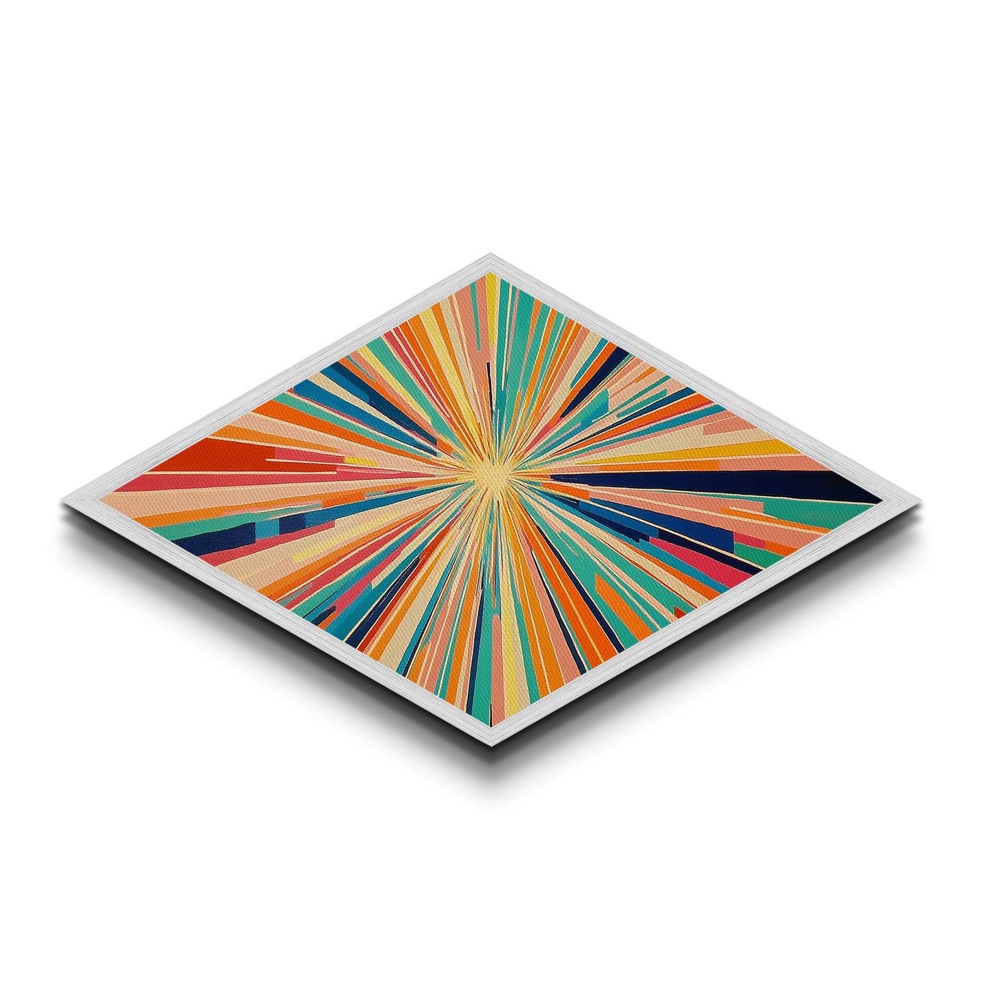 Retro Midcentury Modern Diamond Shaped Canvas Art Print, Color Burst, Green, Yellow and Red Swirl, Colorful Above Sofa Art