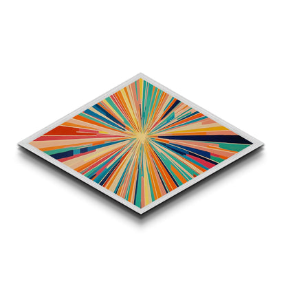 Retro Midcentury Modern Diamond Shaped Canvas Art Print, Color Burst, Green, Yellow and Red Swirl, Colorful Above Sofa Art