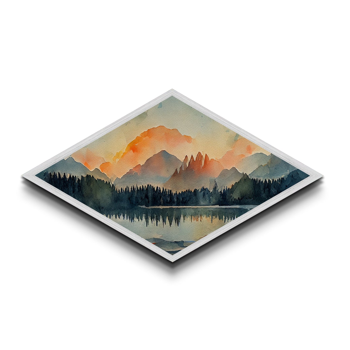 Diamond Shaped Watercolor Painting of a Forest Fire, Canvas Art Print, Cool Living Room Art, Depressing Art, Landscape Painting