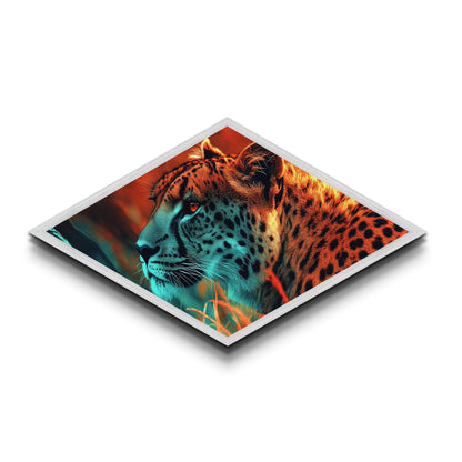 Jungle Sentinel Diamond Shaped Canvas Embossed Print Fierce Cheetah Animal Wall Decor Wild Safari Energy Bedroom Statement Wildlife Art