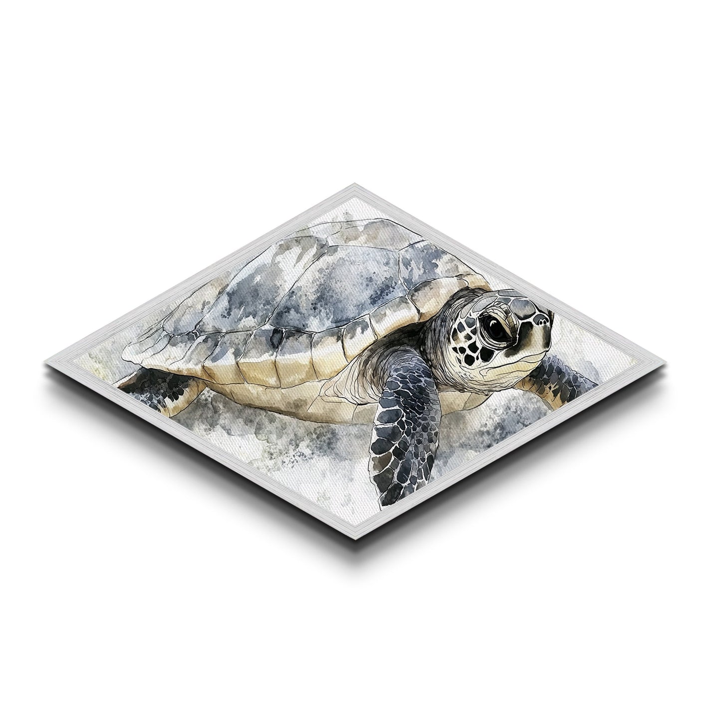 Majestic Turtle - Diamond Shaped Canvas Textured Print Sea Life Wall Decor Coastal Nature Gift Ocean Nursery Art Watercolor Style