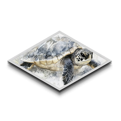Majestic Turtle - Diamond Shaped Canvas Textured Print Sea Life Wall Decor Coastal Nature Gift Ocean Nursery Art Watercolor Style