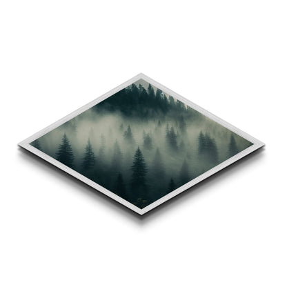 Fog Drenched Pines Diamond Shaped Forest Landscape Canvas Art Print Serene Tree Silhouettes Moody Mountain Fog Wilderness Wall Art