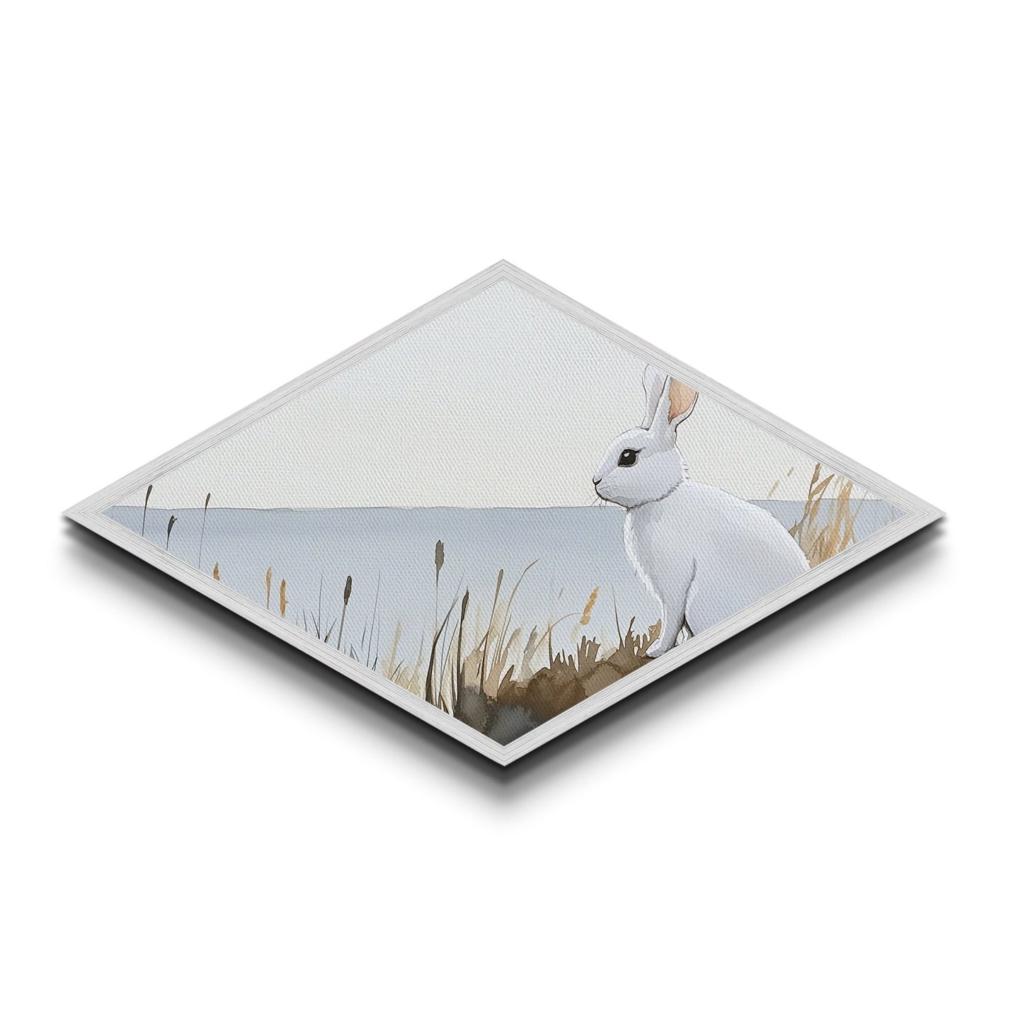 Small Owl Feather Print, Nature Watercolor Painting Wall Art, Diamond Shaped Canvas Texture Print, Whimsy Wall Art