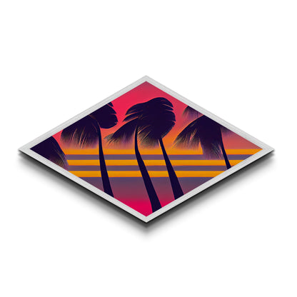 MCM Palm Trees Framed Canvas Art Print - Diamond Shaped Art - Retro Synthwave Home Decor
