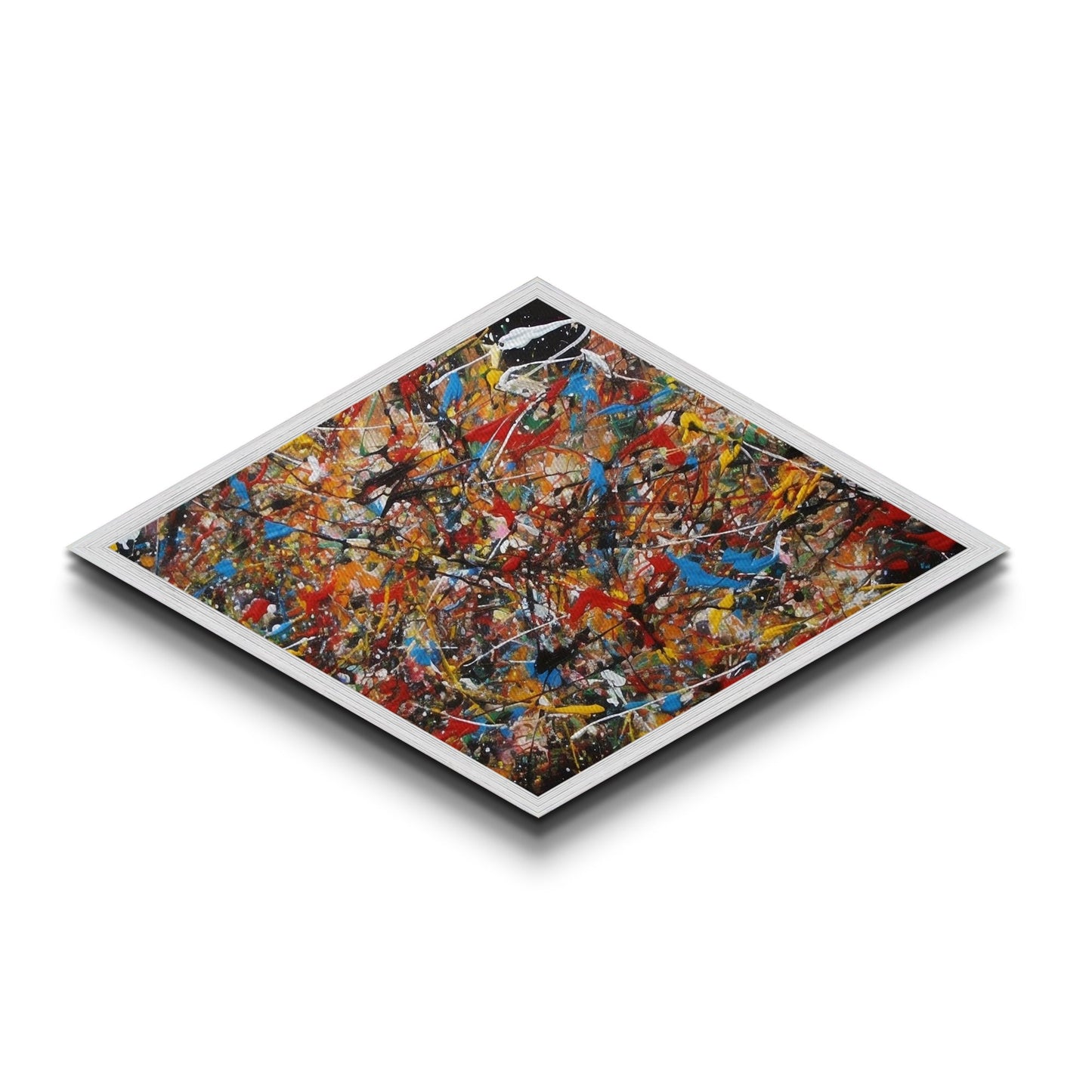 Electric Rhythm Splash Diamond Shaped Abstract Canvas Art Print Jackson Style Colorful Modern Wall Decor Bold Artistic Energy Piece