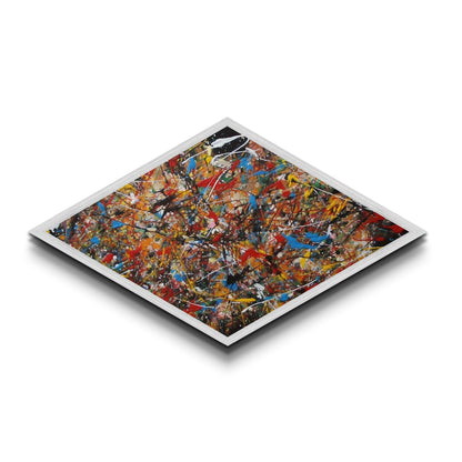 Electric Rhythm Splash Diamond Shaped Abstract Canvas Art Print Jackson Style Colorful Modern Wall Decor Bold Artistic Energy Piece