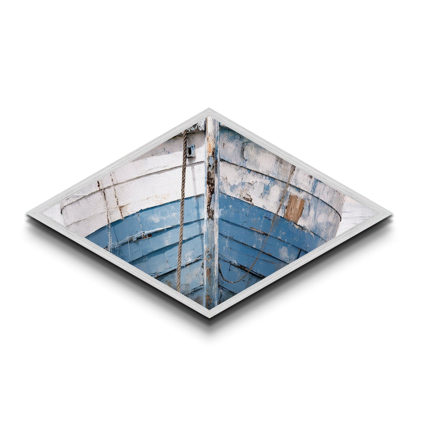 Faded Bow Voyage Diamond Shaped Canvas Textured Print old wooden boat front maritime rustic marine nautical vintage weathered ship art