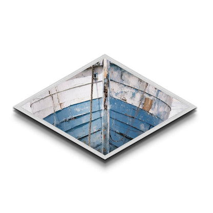 Faded Bow Voyage Diamond Shaped Canvas Textured Print old wooden boat front maritime rustic marine nautical vintage weathered ship art