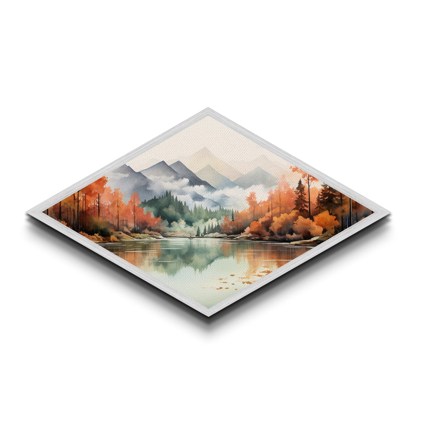 Diamond Shaped Winter Forest Mosaic Canvas Textured Print Snowy Landscape Sunset Trees Stained Glass Look Seasonal Home Wall Art