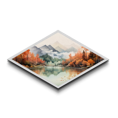 Diamond Shaped Winter Forest Mosaic Canvas Textured Print Snowy Landscape Sunset Trees Stained Glass Look Seasonal Home Wall Art