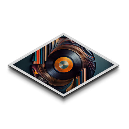 Vinyl Whirl Swirl – Diamond Shaped Retro Record Canvas Art Print, Music Room Decor with Bookshelf Turntable Vibe