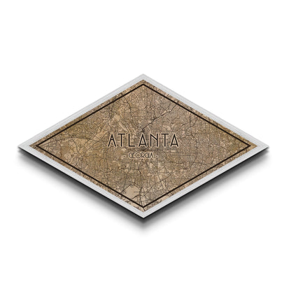 Atlanta Diamond Shaped City Map, Custom Diamond Shaped Wall Art, City Map Canvas