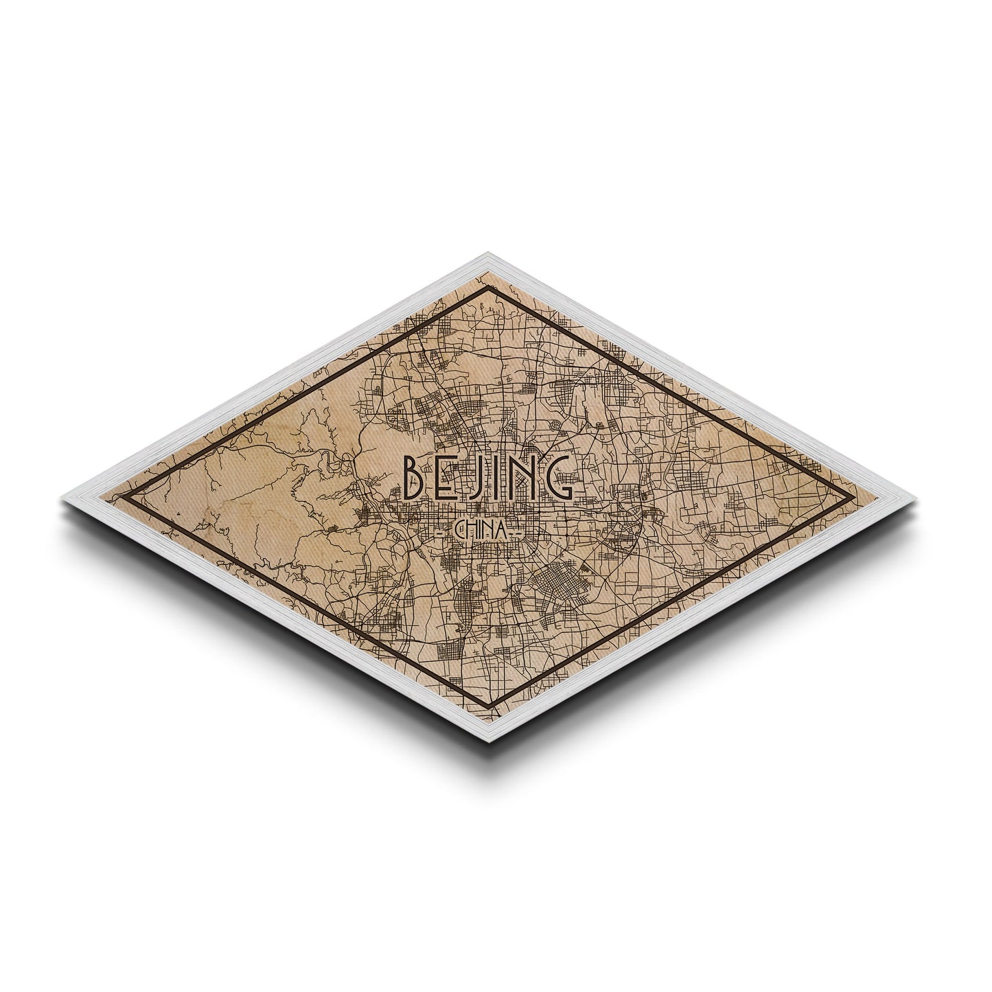 Beijin - China Diamond Shaped City Map, Custom Diamond Shaped Wall Art, City Map Canvas