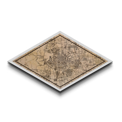 Beijin - China Diamond Shaped City Map, Custom Diamond Shaped Wall Art, City Map Canvas