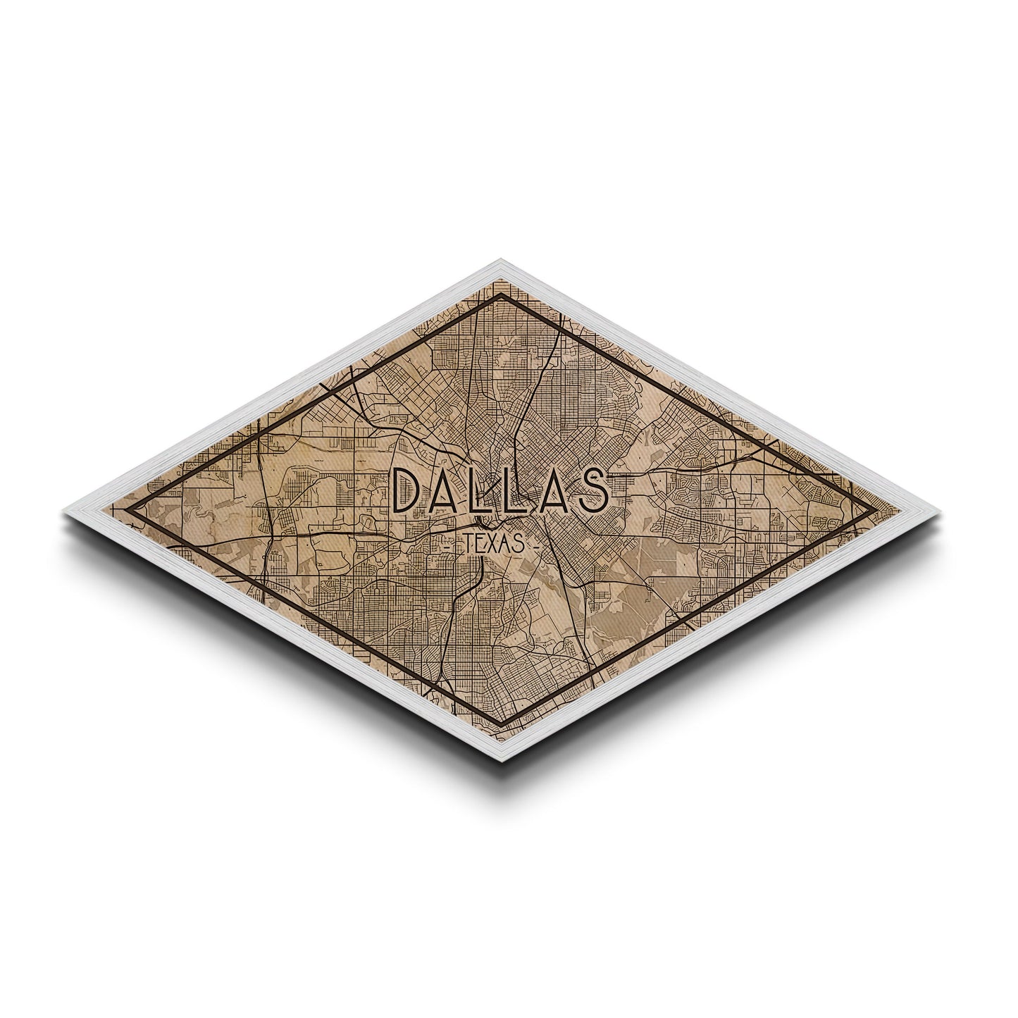 Dallas Diamond Shaped City Map, Custom Diamond Shaped Wall Art, City Map Canvas