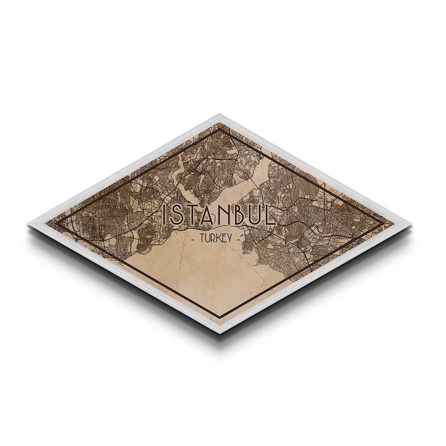 Istanbul -Turkey Diamond Shaped City Map, Custom Diamond Shaped Wall Art, City Map Canvas