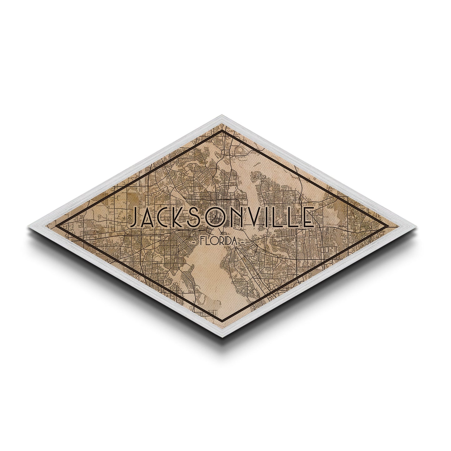 Jacksonville Diamond Shaped City Map, Custom Diamond Shaped Wall Art, City Map Canvas