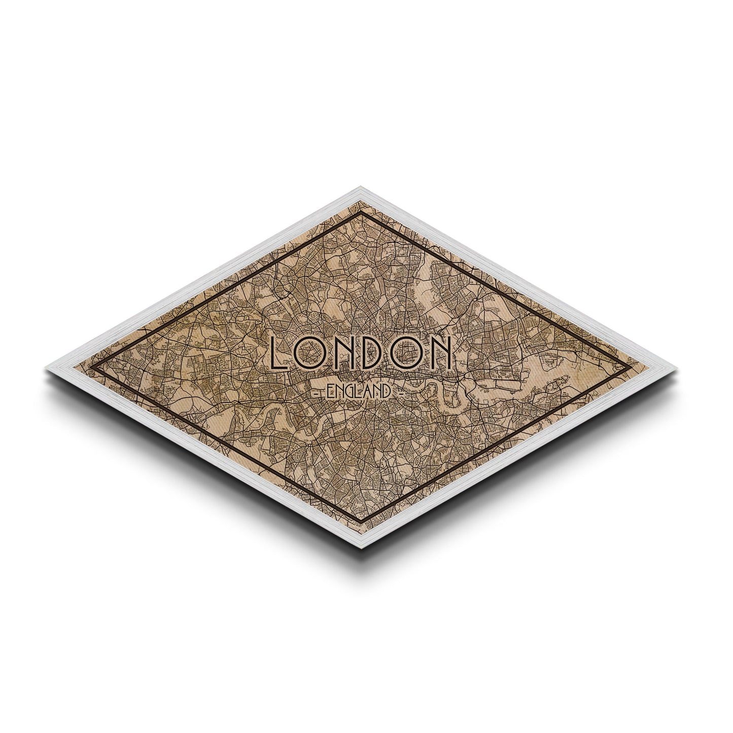 London - UK Diamond Shaped City Map, Custom Diamond Shaped Wall Art, City Map Canvas