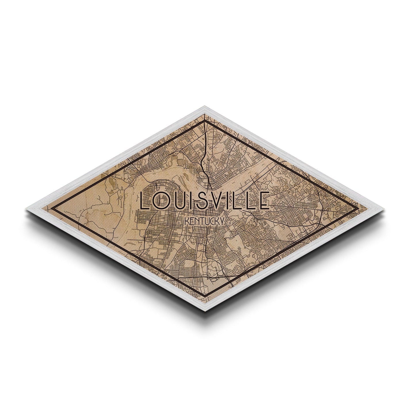 Louisville Diamond Shaped City Map, Custom Diamond Shaped Wall Art, City Map Canvas