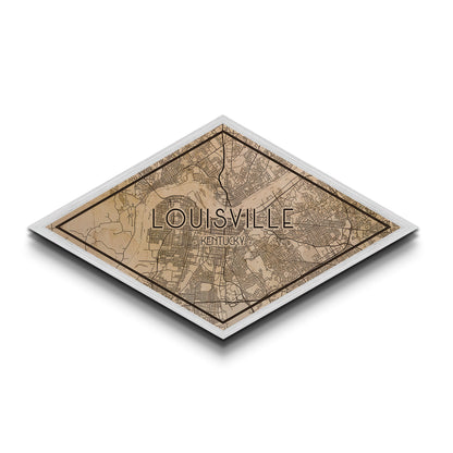 Louisville Diamond Shaped City Map, Custom Diamond Shaped Wall Art, City Map Canvas