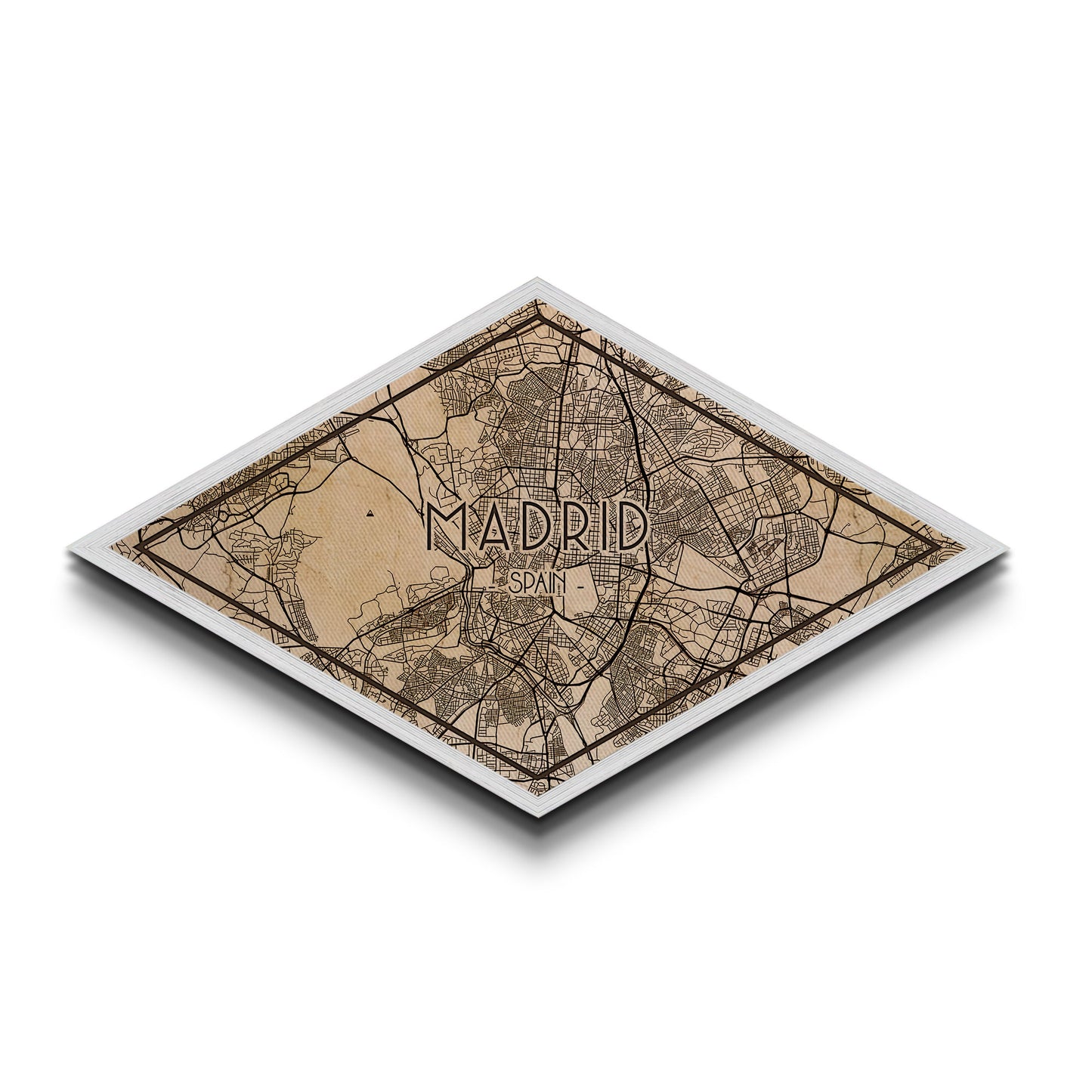 Madrid - Spain Diamond Shaped City Map, Custom Diamond Shaped Wall Art, City Map Canvas
