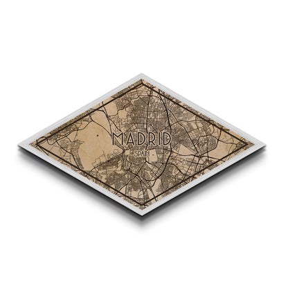 Madrid - Spain Diamond Shaped City Map, Custom Diamond Shaped Wall Art, City Map Canvas