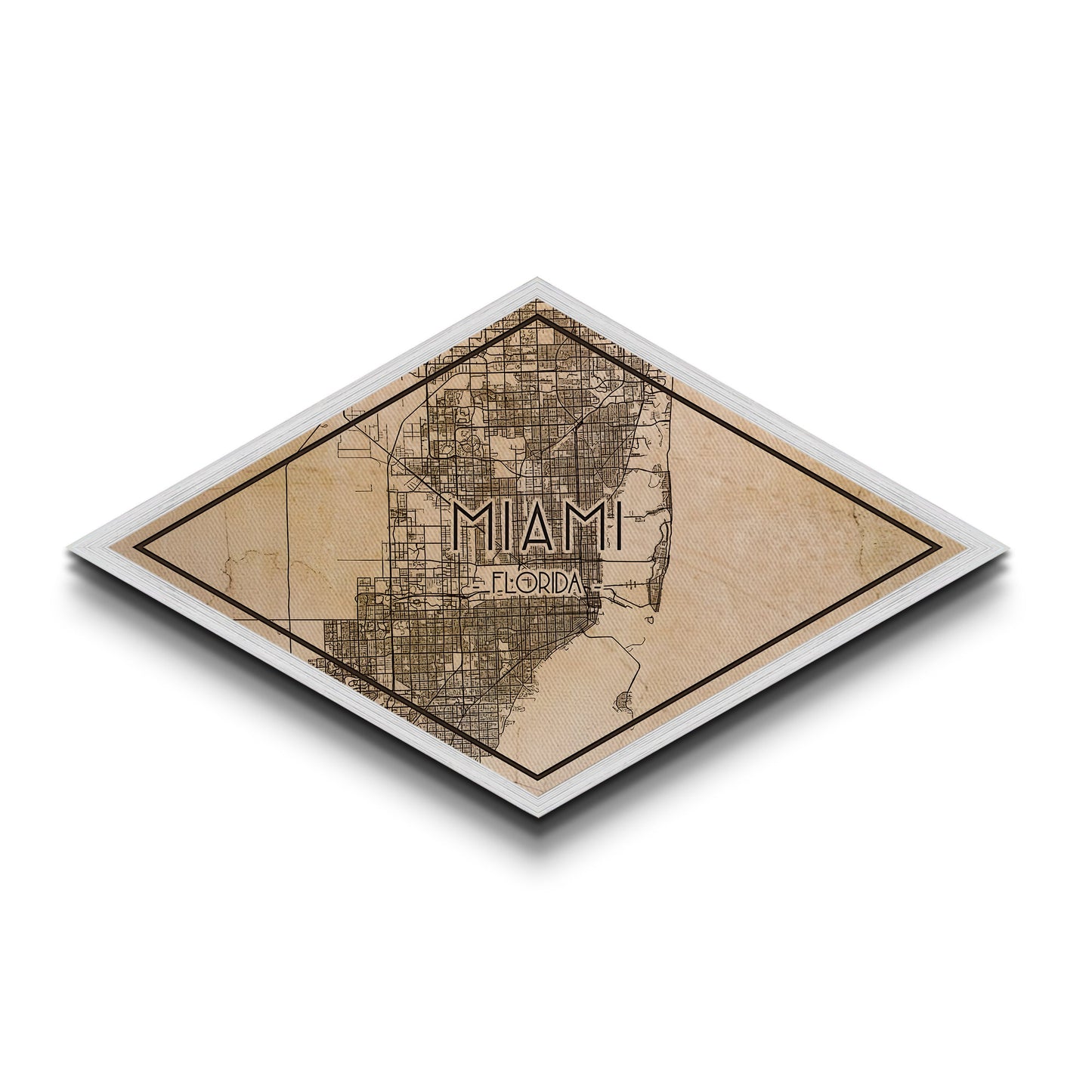 Miami Diamond Shaped City Map, Custom Diamond Shaped Wall Art, City Map Canvas