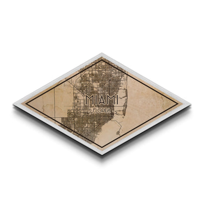Miami Diamond Shaped City Map, Custom Diamond Shaped Wall Art, City Map Canvas