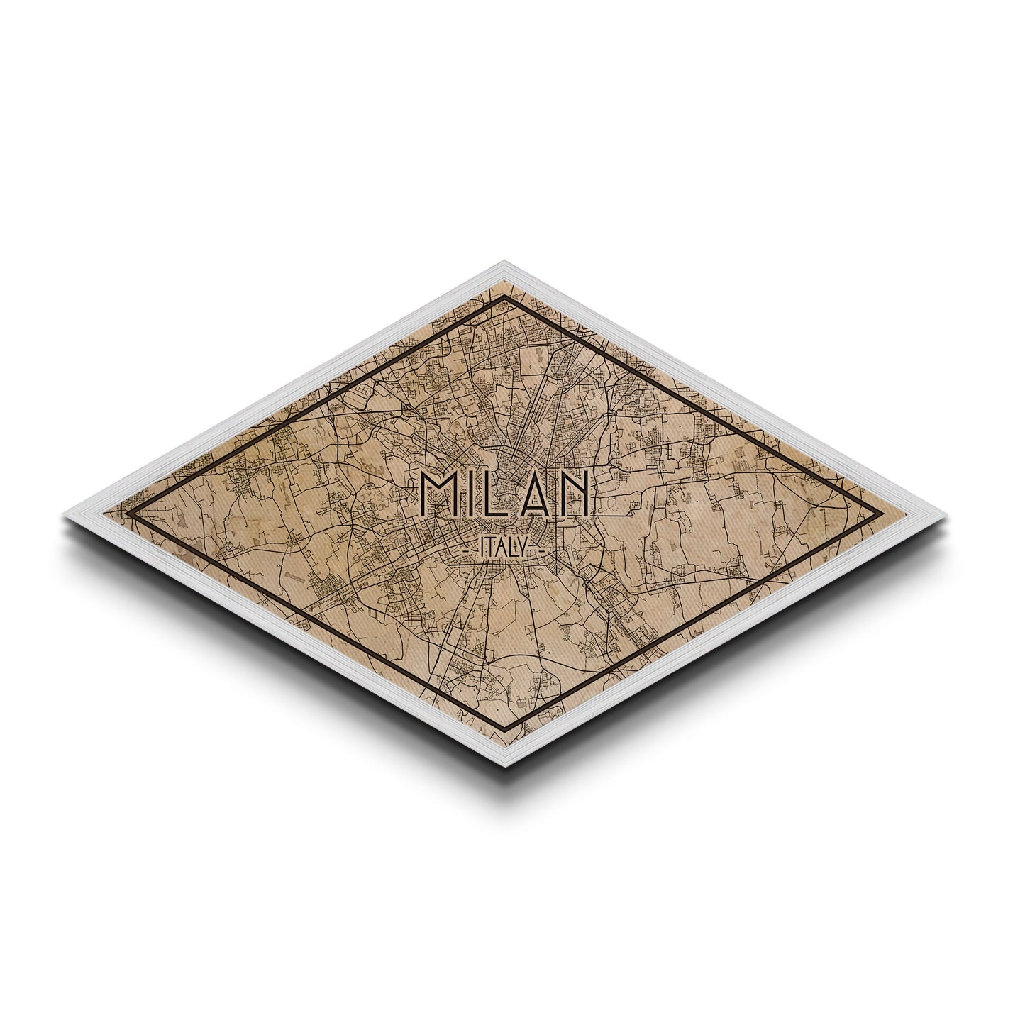 Milan - Italy Diamond Shaped City Map, Custom Diamond Shaped Wall Art, City Map Canvas