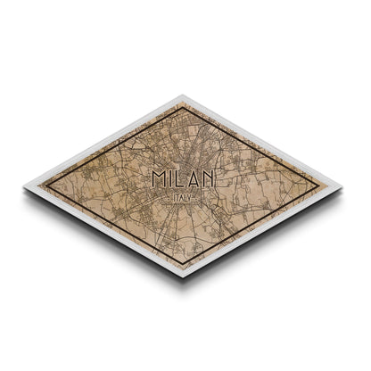 Milan - Italy Diamond Shaped City Map, Custom Diamond Shaped Wall Art, City Map Canvas