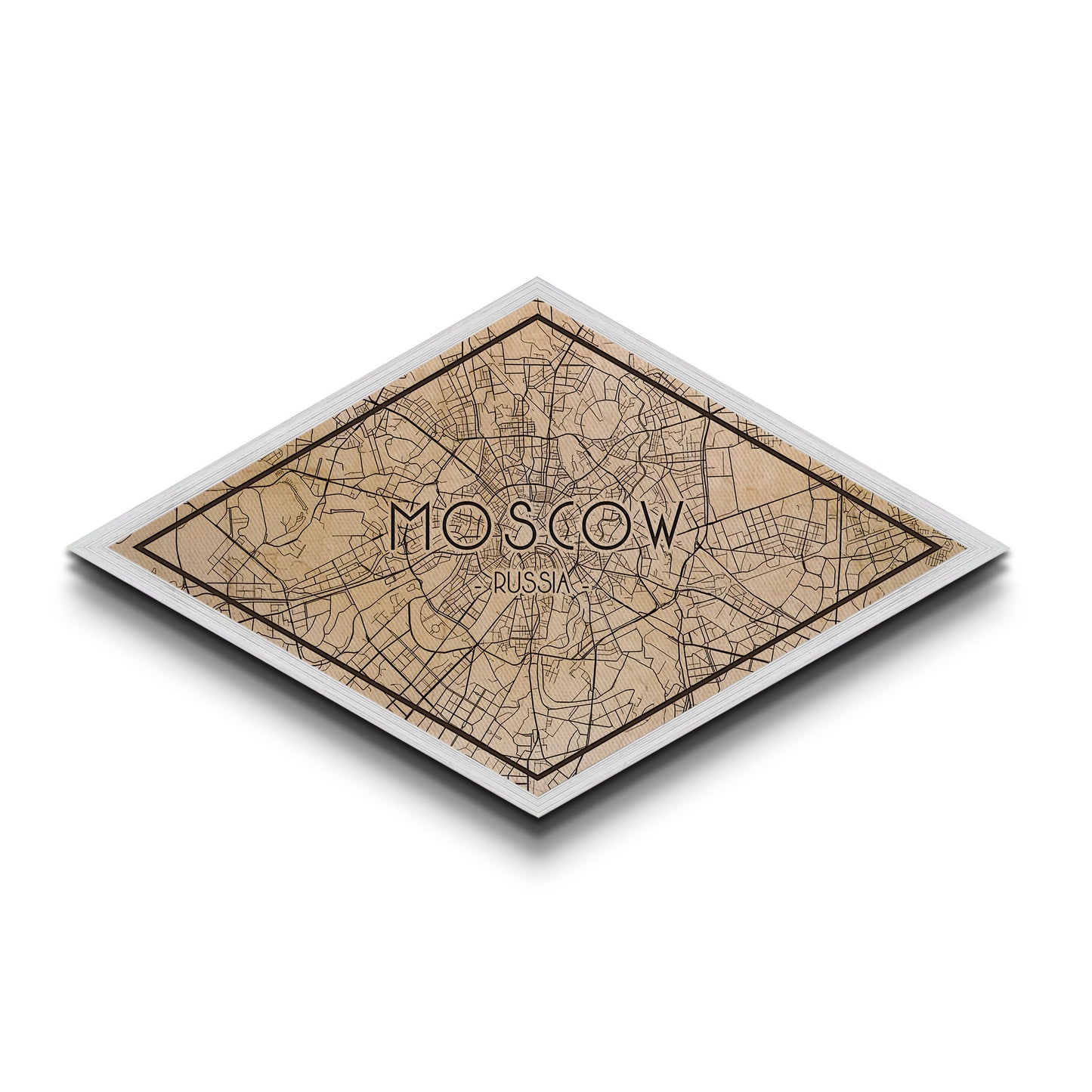 Moscow - Russia Diamond Shaped City Map, Custom Diamond Shaped Wall Art, City Map Canvas