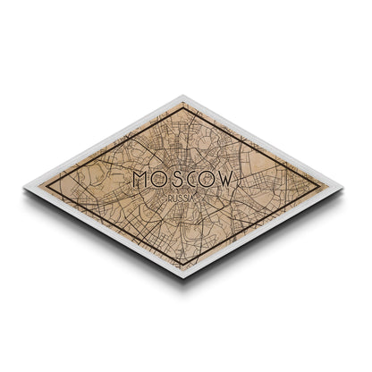 Moscow - Russia Diamond Shaped City Map, Custom Diamond Shaped Wall Art, City Map Canvas