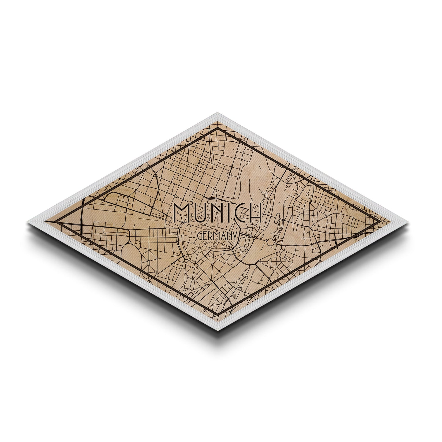 Munich - Germany Diamond Shaped City Map, Custom Diamond Shaped Wall Art, City Map Canvas
