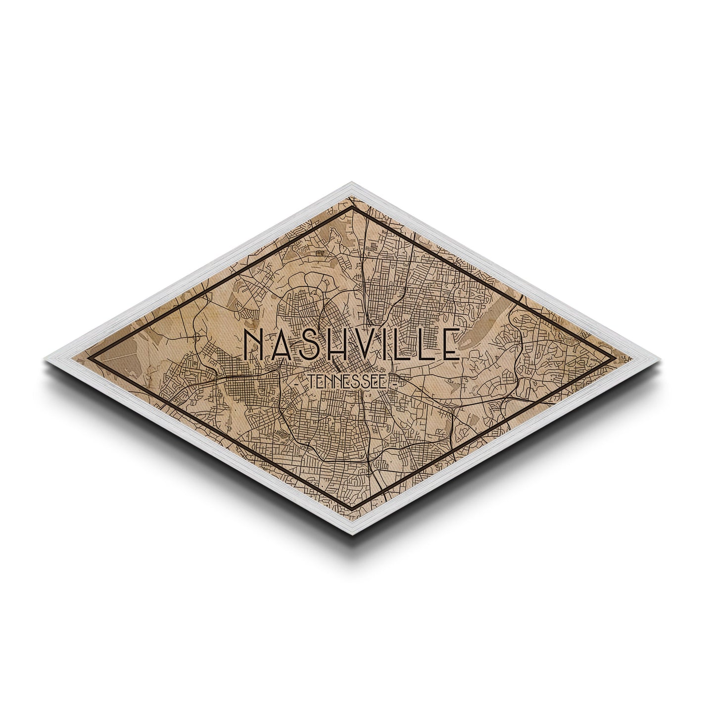 Nashville Diamond Shaped City Map, Custom Diamond Shaped Wall Art, City Map Canvas